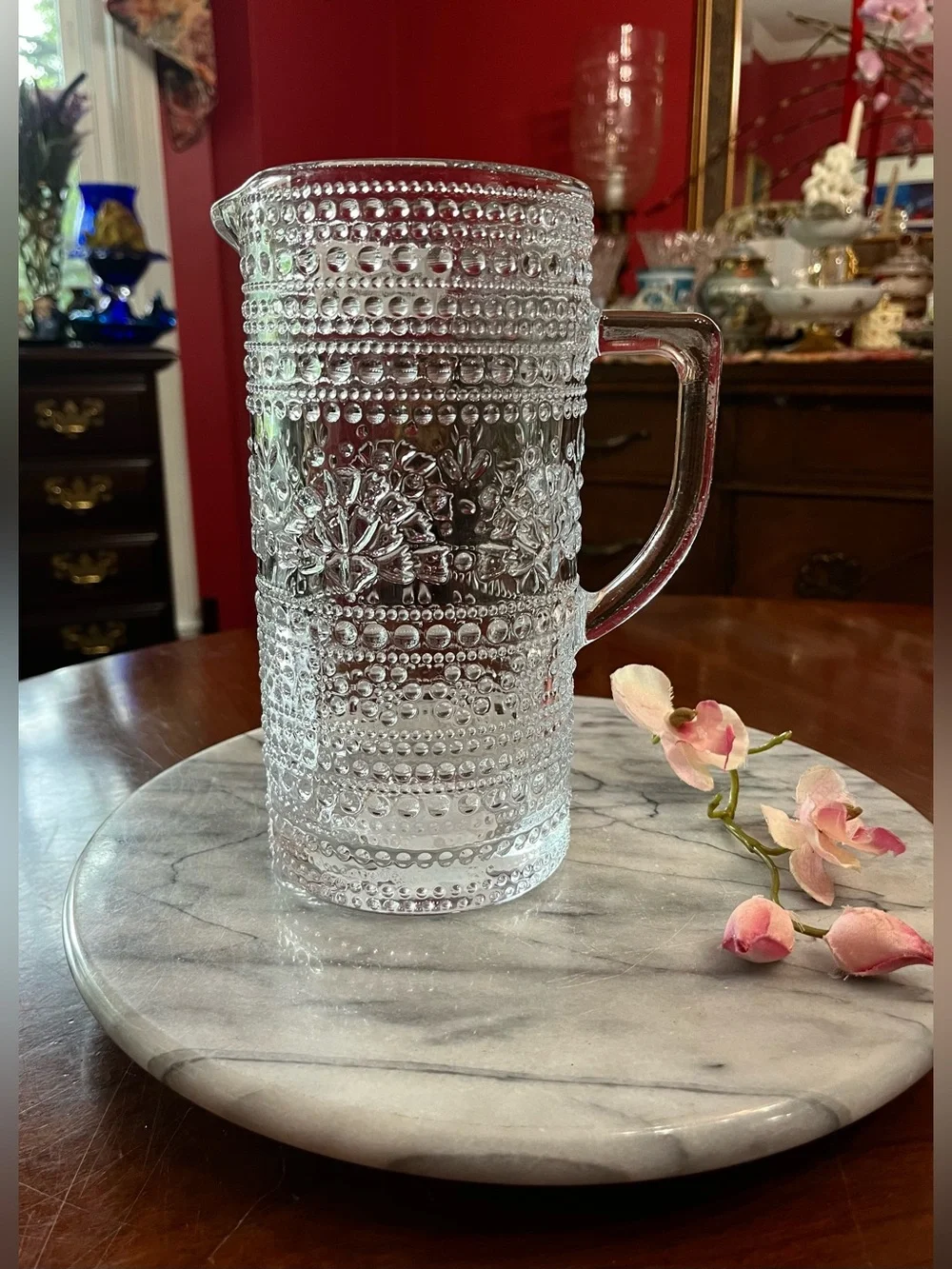 NWT The Pioneer Woman Channing Clear Glass Pitcher 35oz Vintage Hobnail Floral